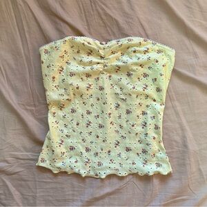 Floral Yellow Strapless Top